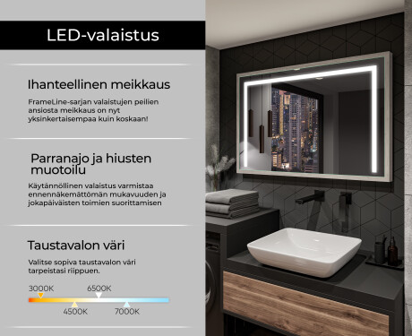 Suorakulmainen LED-kylpyhuoneen peili, jossa FrameLine-kehys L11 #4