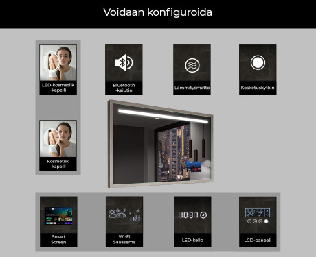 Suorakulmainen LED-kylpyhuoneen peili, jossa FrameLine-kehys L124 #7