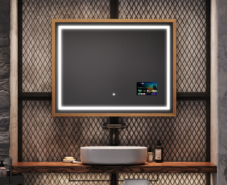 Suorakulmainen LED-kylpyhuoneen peili, jossa FrameLine-kehys L15