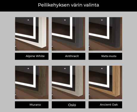 Suorakulmainen LED-kylpyhuoneen peili, jossa FrameLine-kehys L15 #2