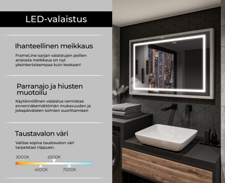 Suorakulmainen LED-kylpyhuoneen peili, jossa FrameLine-kehys L15 #4