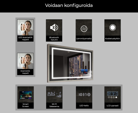 Suorakulmainen LED-kylpyhuoneen peili, jossa FrameLine-kehys L15 #7