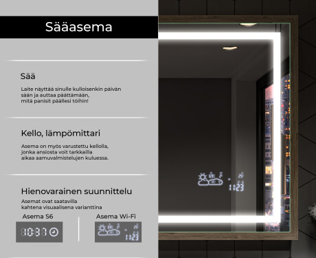 Suorakulmainen LED-kylpyhuoneen peili, jossa FrameLine-kehys L15 #8