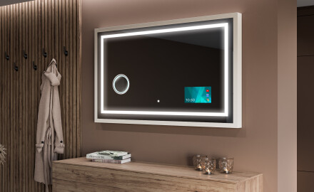 Suorakulmainen LED-kylpyhuoneen peili, jossa FrameLine-kehys L15