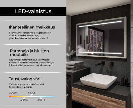 Suorakulmainen LED-kylpyhuoneen peili, jossa FrameLine-kehys L23 #4