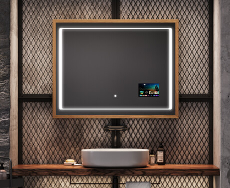 Suorakulmainen LED-kylpyhuoneen peili, jossa FrameLine-kehys L61