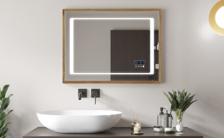 Suorakulmainen LED-kylpyhuoneen peili, jossa FrameLine-kehys L61
