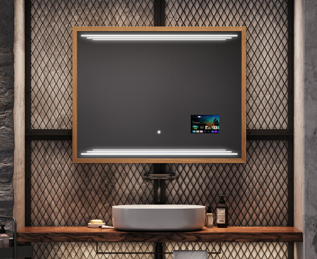 Suorakulmainen LED-kylpyhuoneen peili, jossa FrameLine-kehys L75