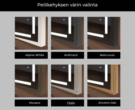 Suorakulmainen LED-kylpyhuoneen peili, jossa FrameLine-kehys L124 #2