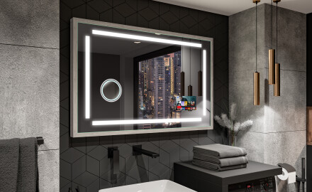 Suorakulmainen LED-kylpyhuoneen peili, jossa FrameLine-kehys L124