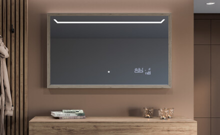 Suorakulmainen LED-kylpyhuoneen peili, jossa FrameLine-kehys L128