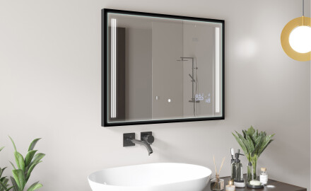 Suorakulmainen LED-kylpyhuoneen peili, jossa FrameLine-kehys L131