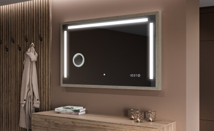 Suorakulmainen LED-kylpyhuoneen peili, jossa FrameLine-kehys L134