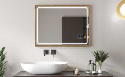Suorakulmainen LED-kylpyhuoneen peili, jossa FrameLine-kehys L137