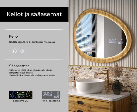 Epäsäännöllinen peili tammisessa kehyksessä LED-valaistuksella #6