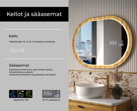 Soikea peili tammikehyksessä LED-valaistuksella #6