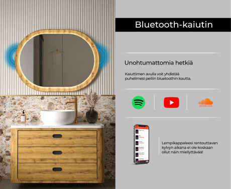 Soikea peili tammikehyksessä LED-valaistuksella #7