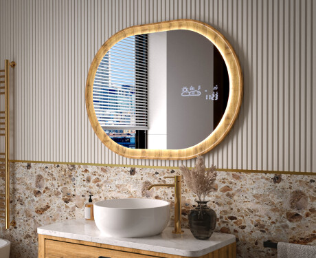 Soikea peili tammikehyksessä LED-valaistuksella #9