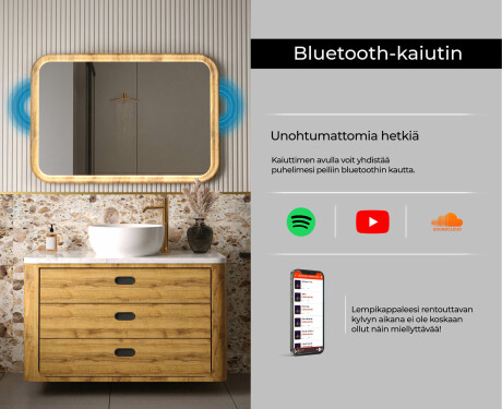 Pyöristetty peili tammikehyksessä LED-valaistuksella #7