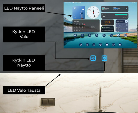 Älykäs Pyöristetty LED-Kylpyhuoneen Peili SmartScreen 21,5” #2