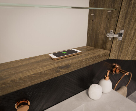 Kylpyhuonekaappi LED-peilillä L02 Emily 66,5 x 72 cm, Oslo-tammen värissä #12