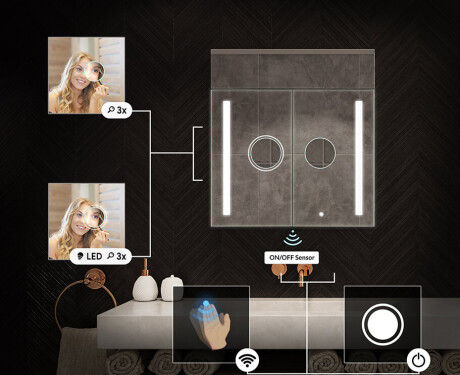 Kylpyhuonekaappi LED-peilillä L02 Emily 66,5 x 72 cm, Oslo-tammen värissä #5