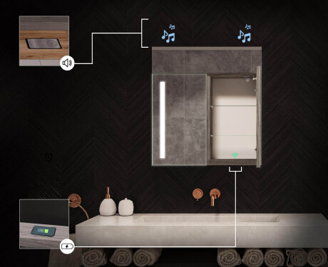 Kylpyhuonekaappi LED-peilillä L02 Emily 66,5 x 72 cm, Oslo-tammen värissä #6