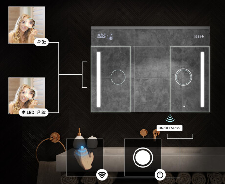 Seinäkiinnitteinen kylpyhuonekaappi LED-peilillä L02 Emily 100 x 72 cm, muinaistammen värissä #5