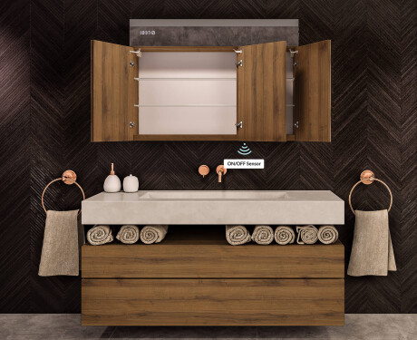 Seinäkiinnitteinen kylpyhuonekaappi LED-peilillä L02 Emily 100 x 72 cm, San Marino -värissä #8