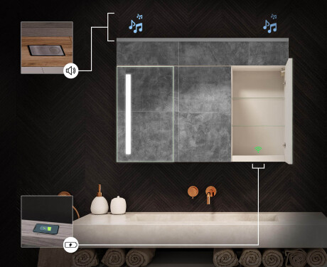 Seinäkiinnitteinen kylpyhuonekaappi LED-peilillä L02 Emily 100 x 72 cm, Oslo-tammen värissä #6