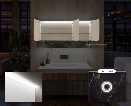 Kylpyhuonekaappi LED-valoilla Lily - 3-ovinen 100 x 72,5cm #6