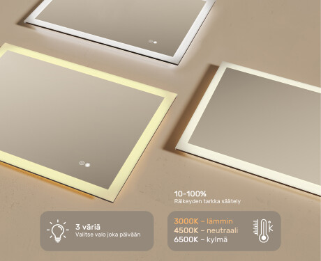 Pyöristetty kylpyhuonepeili LED-valaistuksella, kaksivärinen, kosketuskytkin, lämmitysmatto #3