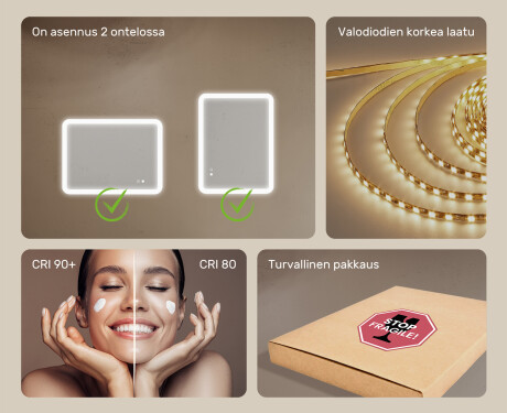 Pyöristetty kylpyhuonepeili LED-valaistuksella, kaksivärinen, kosketuskytkin, lämmitysmatto #6