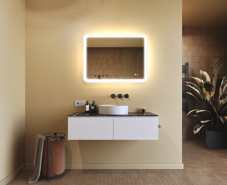 Pyöristetty kylpyhuonepeili LED-valaistuksella, kaksivärinen, kosketuskytkin, lämmitysmatto #9